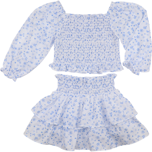 Blue And White Mini Floral Skirt Set