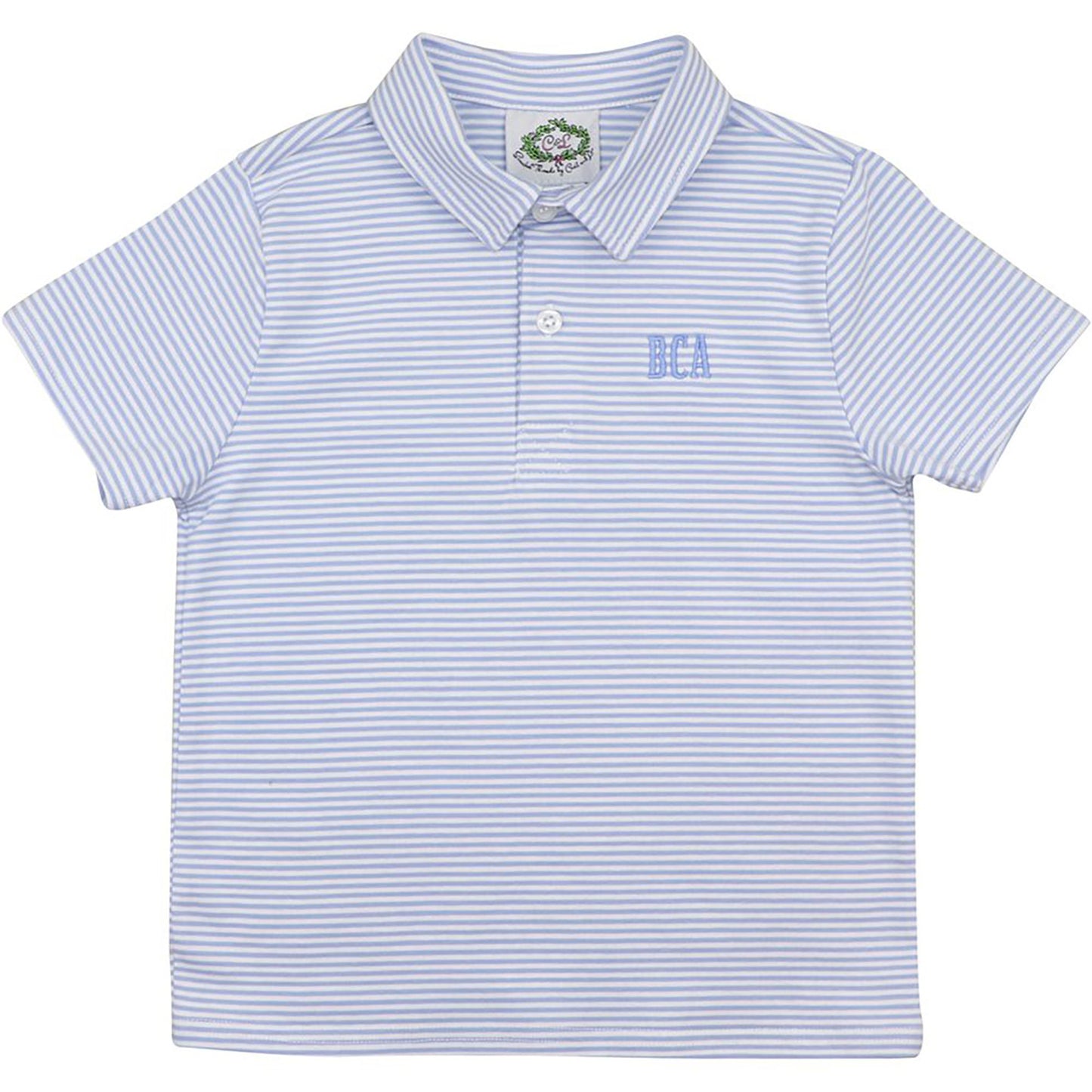 Blue Knit Striped Knit Polo Shirt