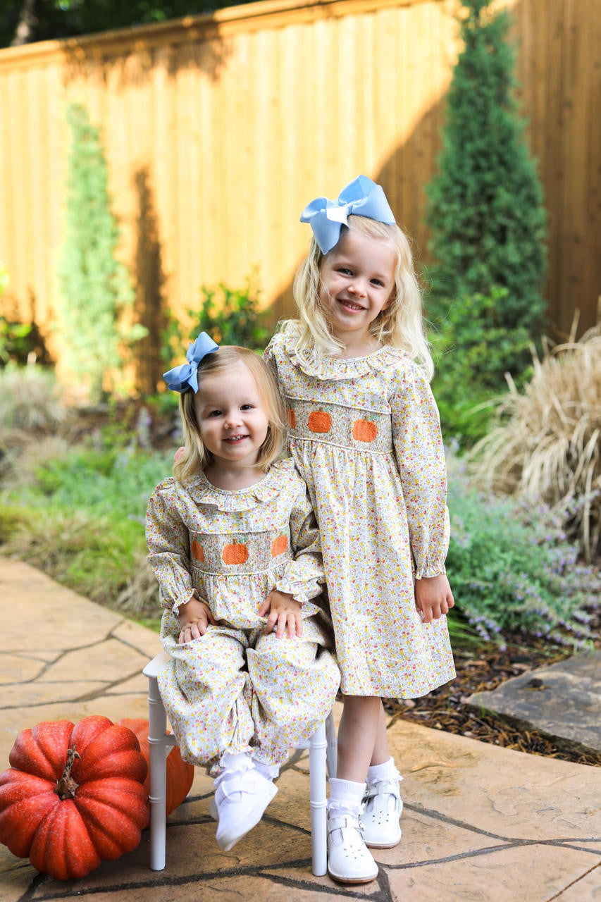 Yellow Liberty Smocked Pumpkin Long Bubble - Shipping Late September  Smocked Threads