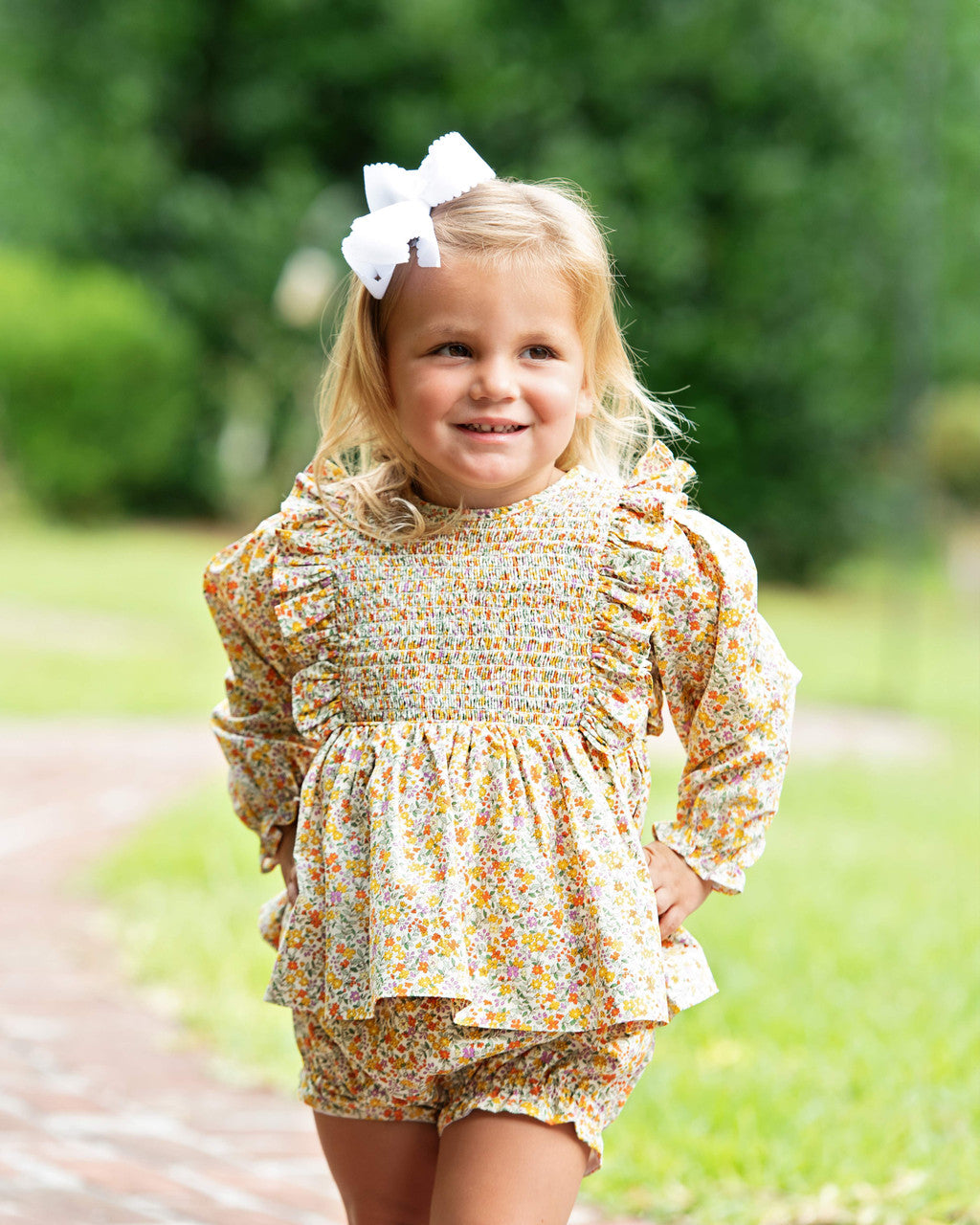 Yellow Liberty Smocked Diaper Set