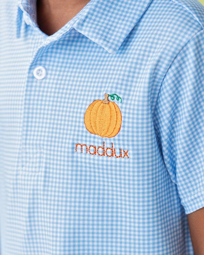 Blue Gingham Knit Pumpkin Polo