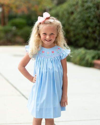 Blue Smocked Tulip Dress