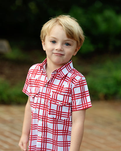 Red Plaid Collegiate Pearl Snap Shirt