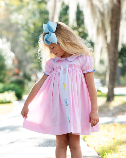 Pink Pique Embroidered Bunny Dress