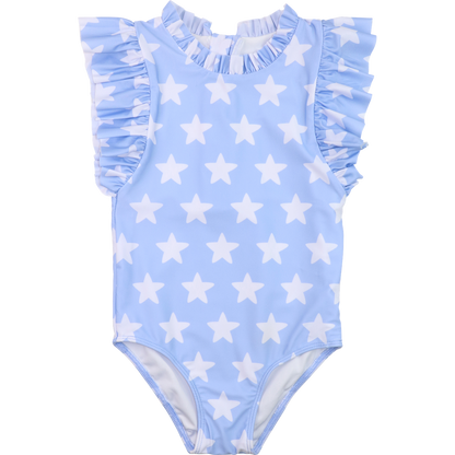 Blue And White Star Print Lycra Swimsuit