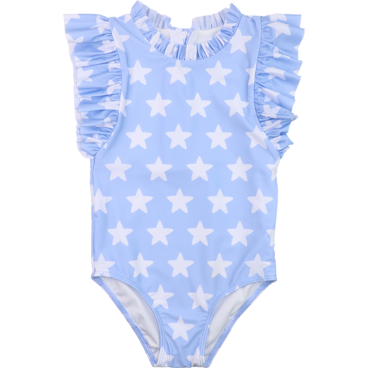 Blue And White Star Print Lycra Swimsuit