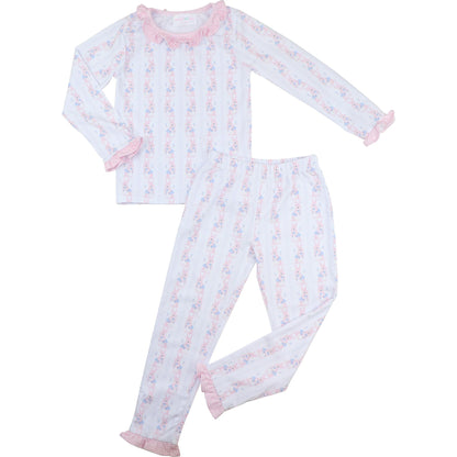 Pink And Blue Bunny Print Knit Pajamas