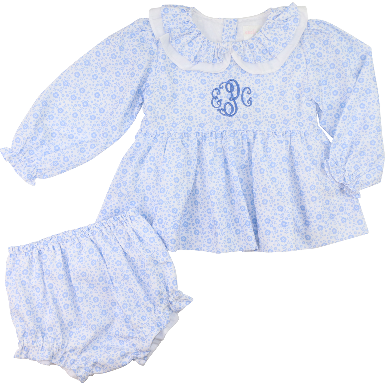 Blue Mini Floral Diaper Set