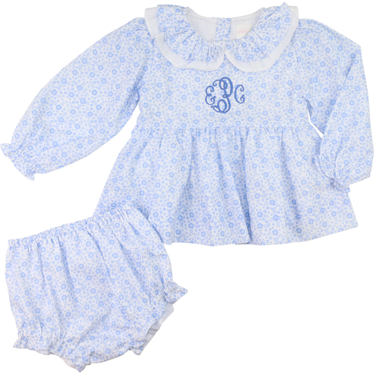 Blue Mini Floral Diaper Set