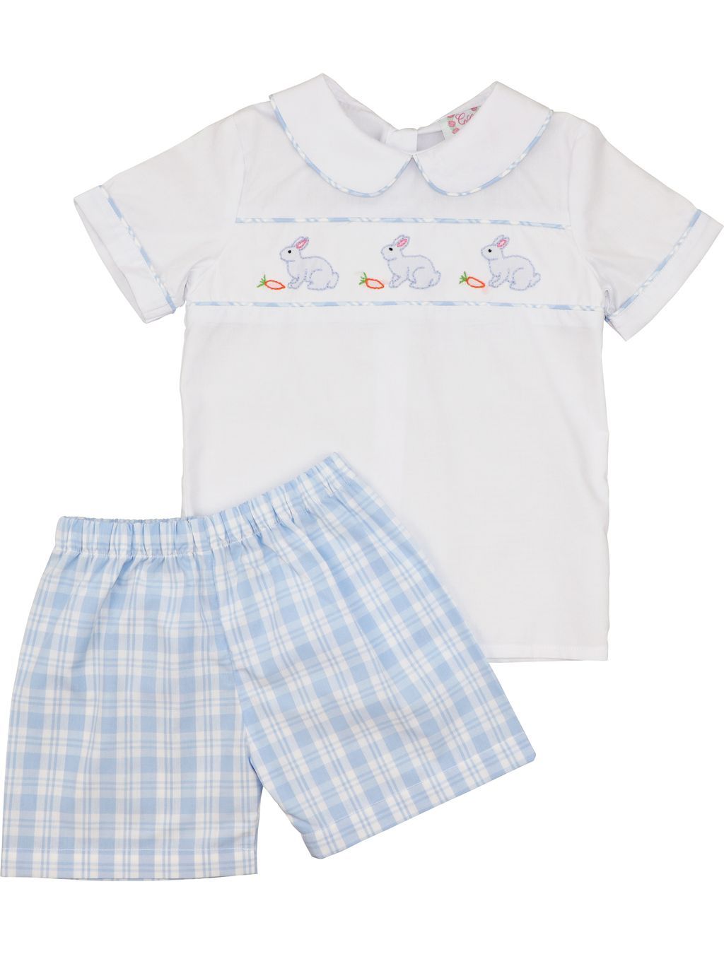 Blue Plaid Bunnies And Carrots Short Set