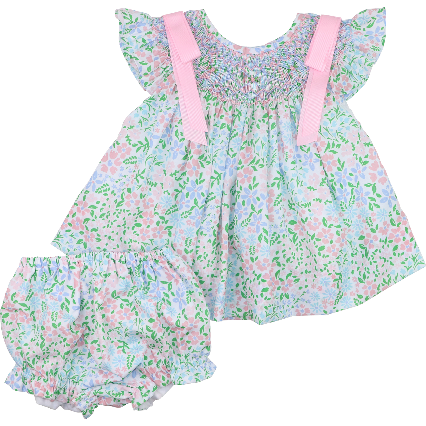 Floral Smocked Bow Diaper Set