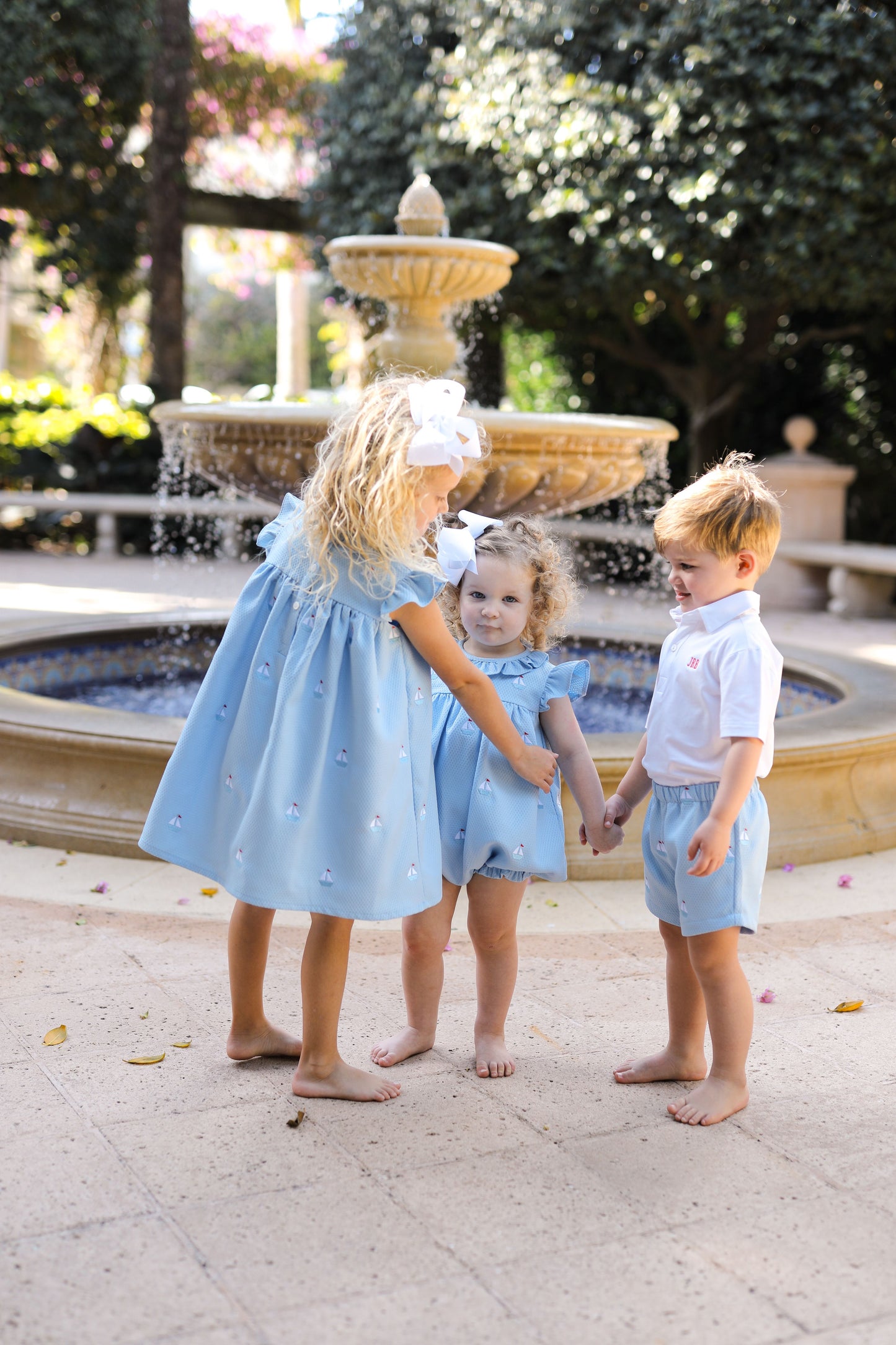 Blue Honeycomb Embroidered Sailboats Dress