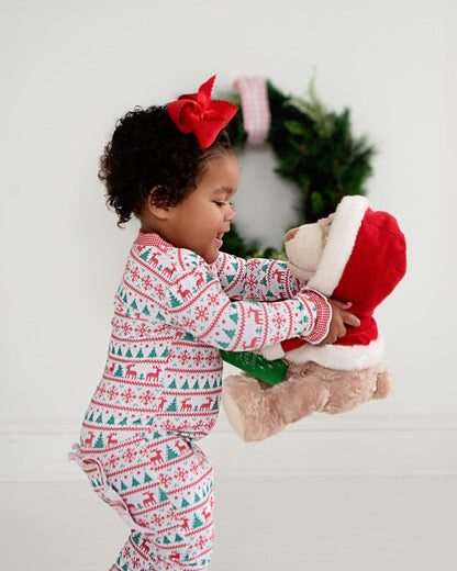 Red And Green Holiday Print Ruffle Knit Zipper Pajamas