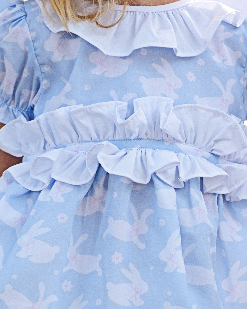 Blue And White Bunny Ruffle Dress